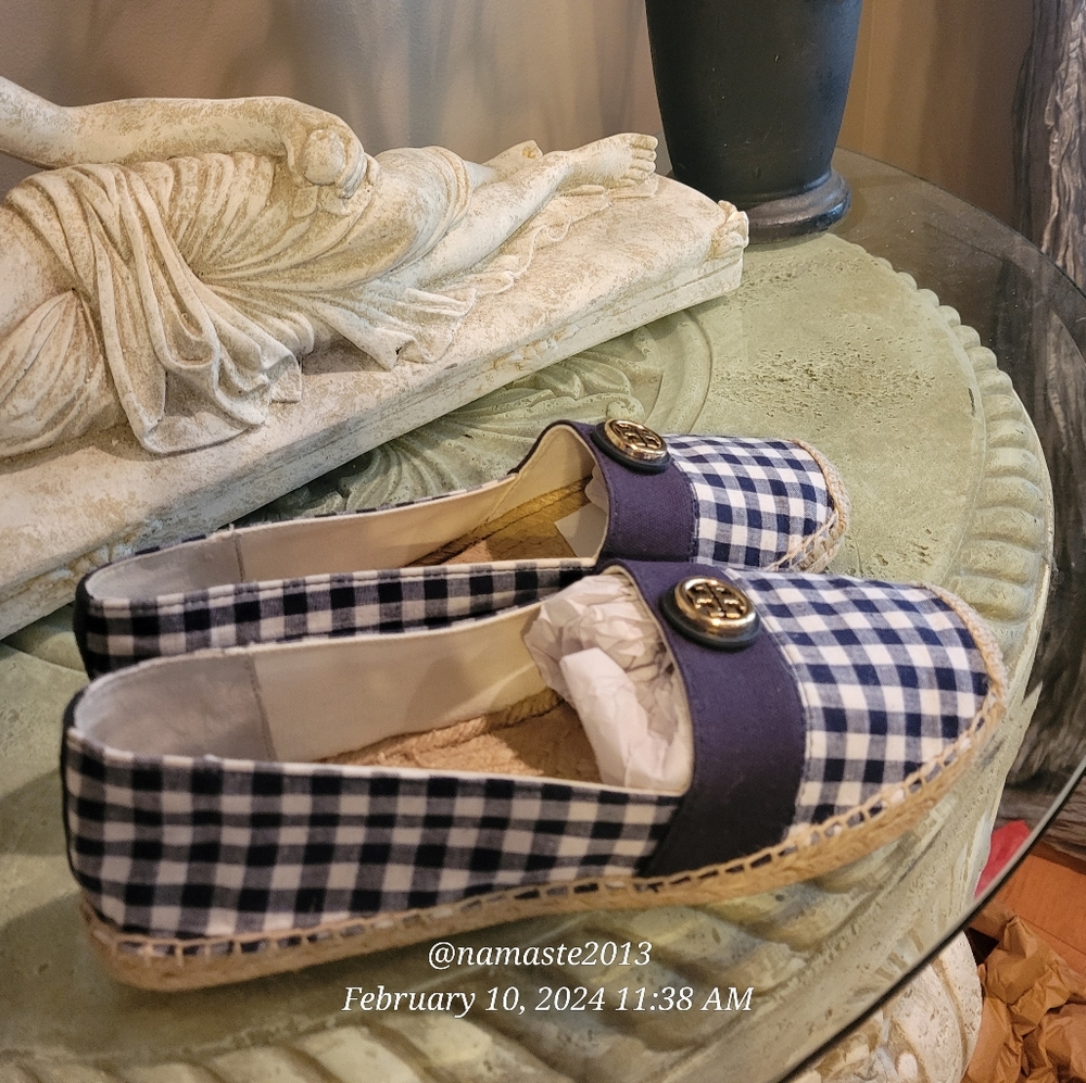 Tory Burch Beacher Brigh Navy Espidrilles Flats Jute Leather Designer #714 - Picture 15 of 16